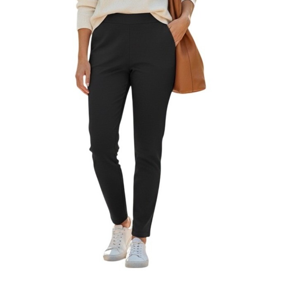Chico's Pull-on Trousers Women Size 1R Black Stretch Tapered Leg Slant Pockets